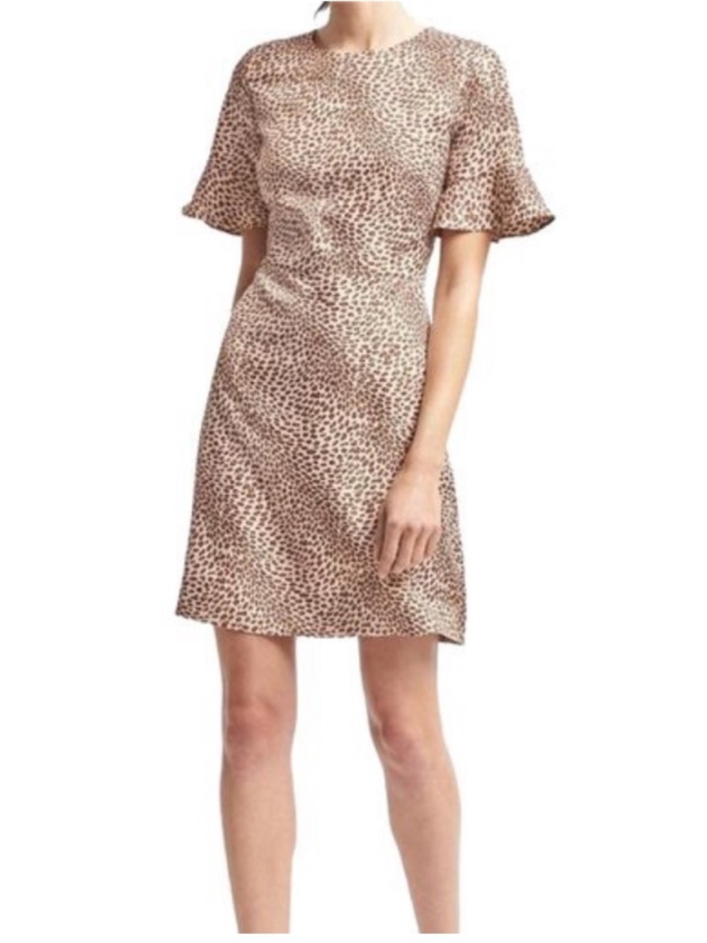 Banana Republic Leopard Print Mini Dress Flounce Sleeve Sz 2 - Picture 1 of 11